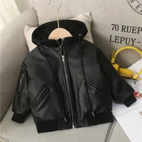 Birthday Party School Travel PU Leather Child Coat Waterproof Baby Boys Leather Jackets Warm thick Hooded Children's Clothing