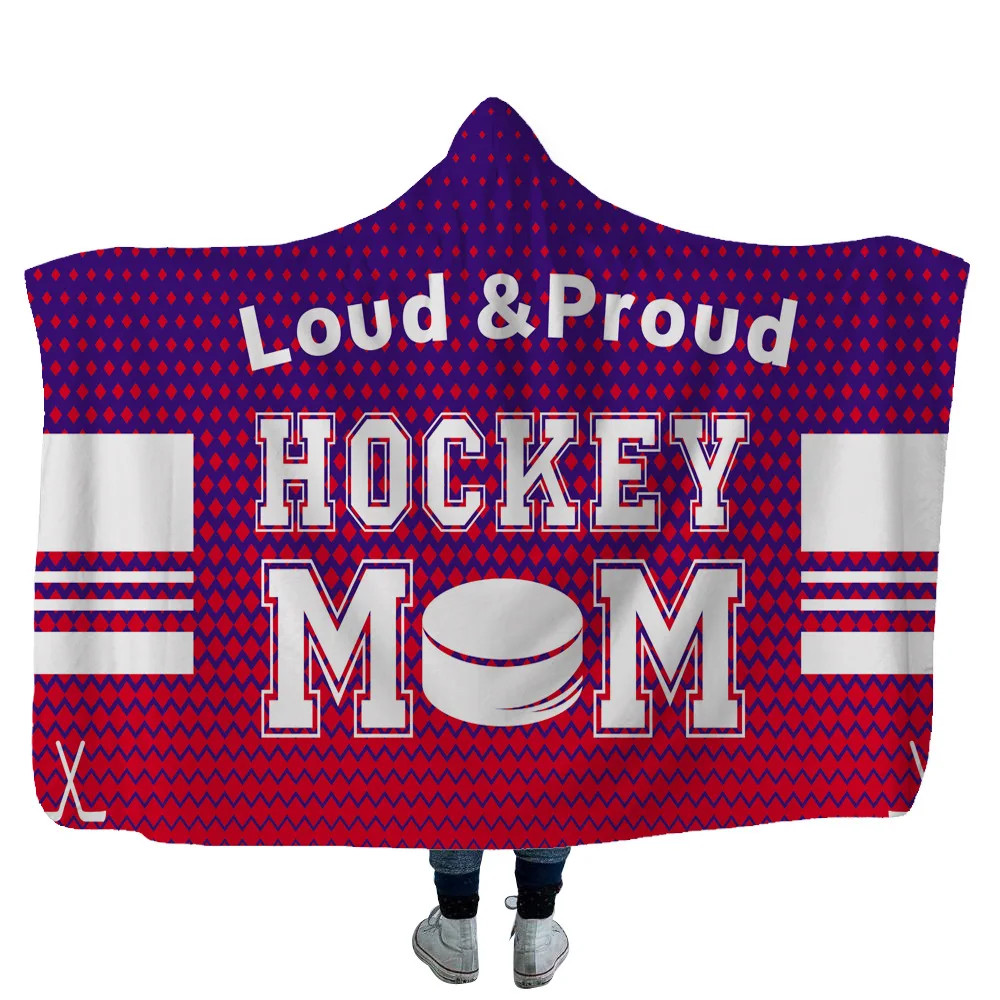 

Hooded And Thickened Double Layer Hockey 3D Printing Hooded Blanket Super Soft Flannel Heating Home Office Shawl Leg Blanket