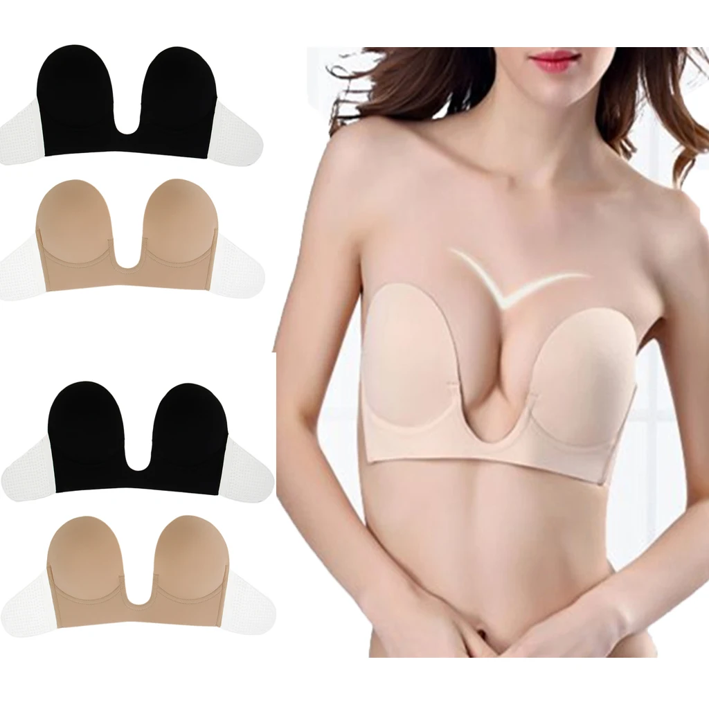 Бюстгальтер силиконовый с глубоким U образным вырезом и эффектом пуш