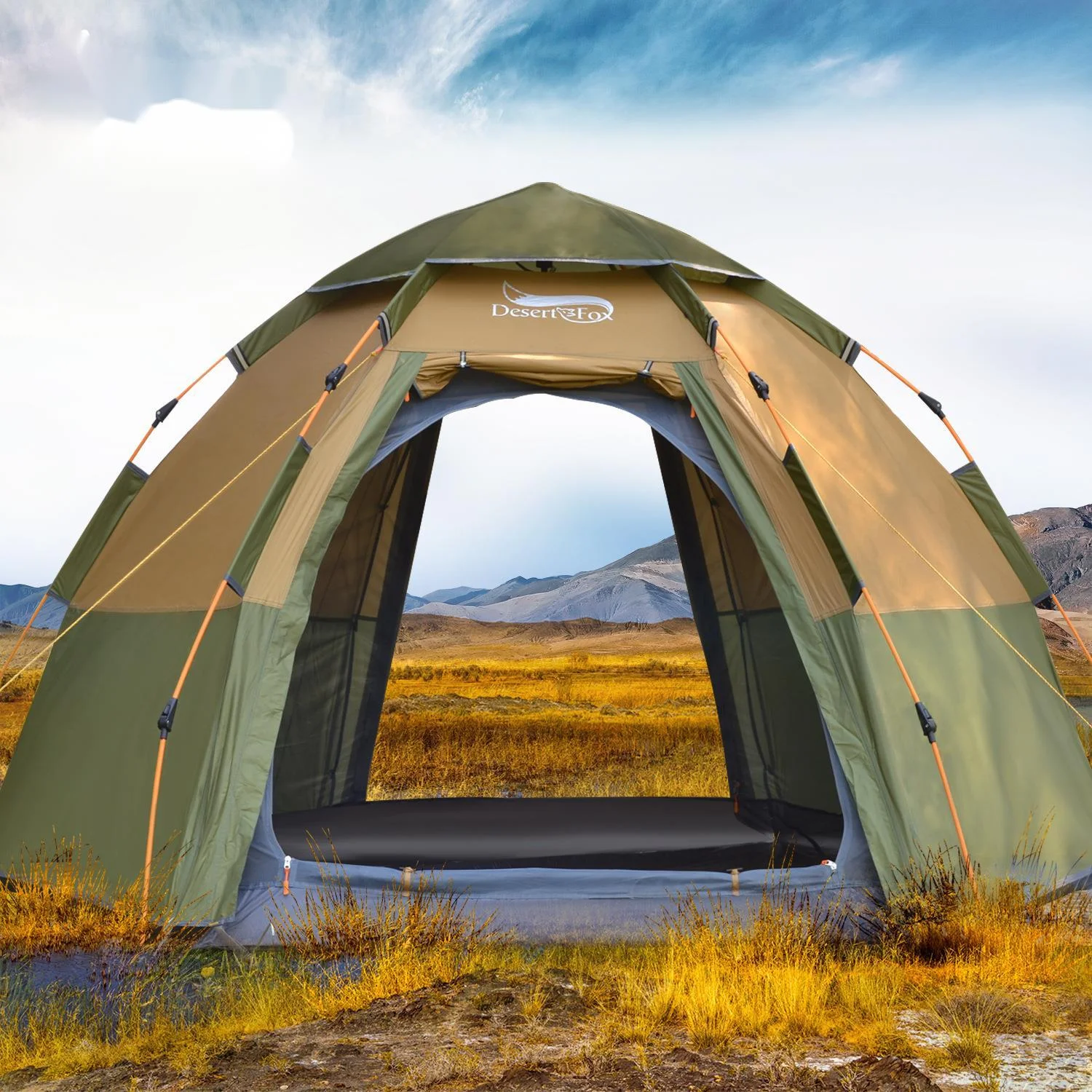 

Desert&Fox 3-4 Person Dome Automatic Tent, Easy Instant Setup Protable Camping Pop-Up 4 Seasons Backpacking Family Travel Tent