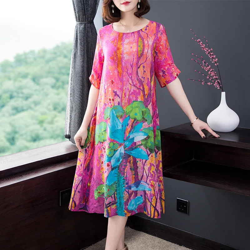 Spring 2020 Summer Print Silk Dress Female Floral Beach Bohemian Casual Elegant Women's Dresses Vestido KJ1857 | Женская одежда