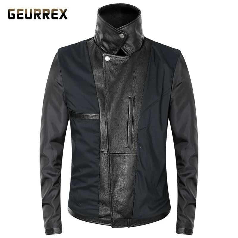 

GEURREX Soft Sheepskin Leather Jacket Classical Motorcycle Oblique Zipper Mens Clothing 100% Natural Calf Skin Spring Jackets
