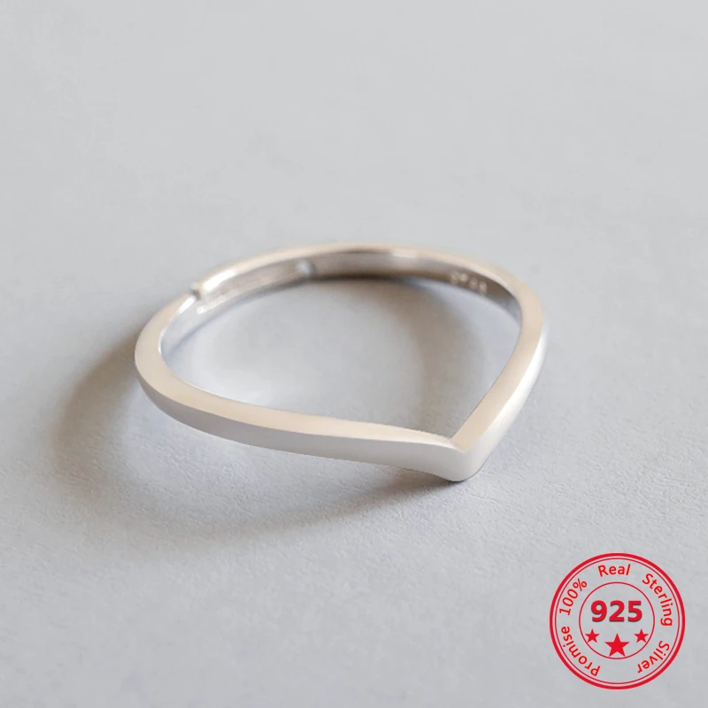 Kpop Luxury 925 Sterling Silver Simple Line Sharp Corner Open V Shape Ring  Minimalist Jewelry for Women Girls Fashion Charm