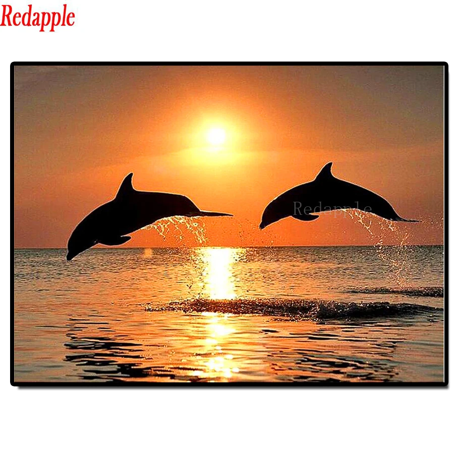 

5D DIY Diamond Painting New Dolphin Embroidery Full Square Diamond Cross Stitch Sunset Water Dolphin Rhinestone Mosaic Painting