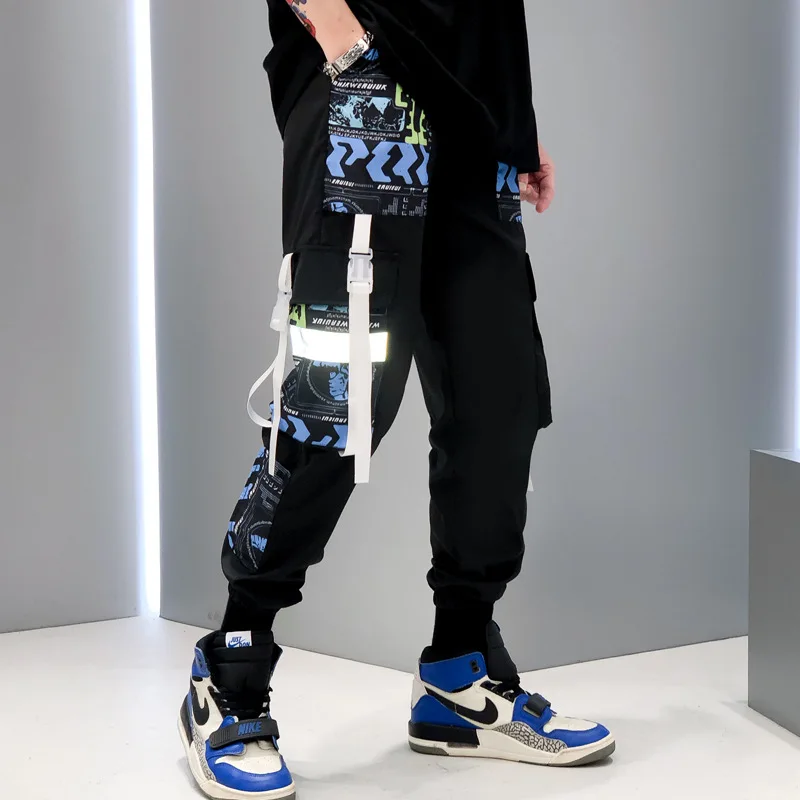 2021 модная уличная одежда Swag мужские светоотражающие свободные брюки карго в