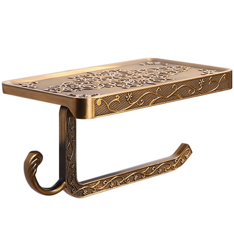 

Hot Vintage Decor Style Toilet Paper Holder With Phone Shelf Durable Practical Wall Mounted Hanging Toilet Paper Holder For Bath