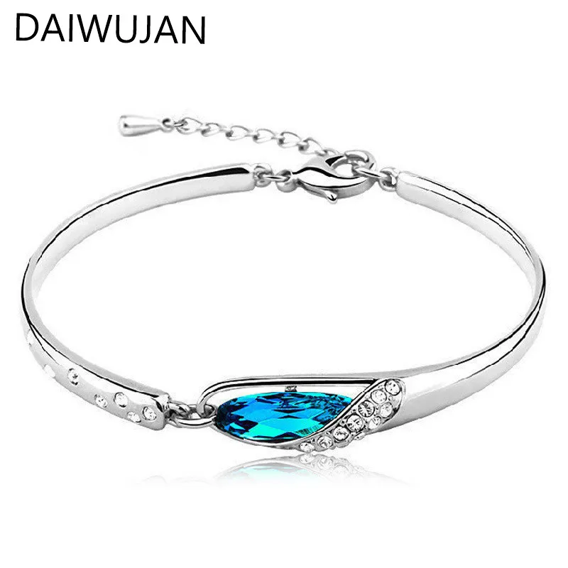 DAIWUJAN High Quality Blue Crystal Glass Charm Bracelets & Bangles 925 Sterling Silver Women's Bracelet Fine Jewelry Gift