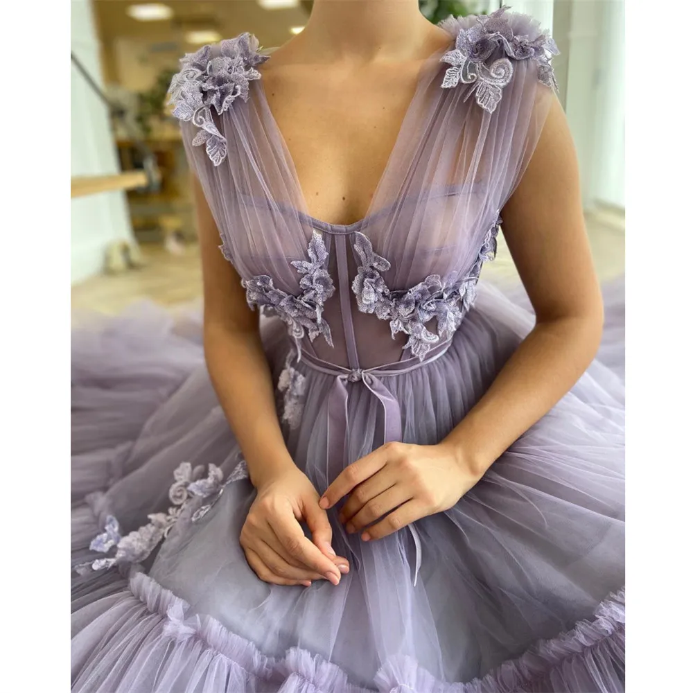 

HONGFUYU 2021 Tulle A-line Formal Evening Dresses Long robe de soiree V neck Party Prom Gowns vestidos elegantes para mujer