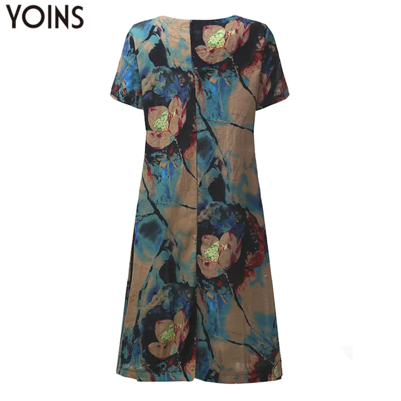 YOINS женское платье 2020 винтажное до середины икры с цветочным принтом свободное