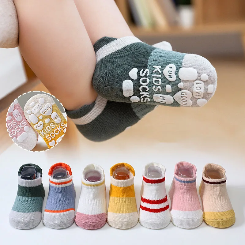 

5 Pairs/lot Anti-slip Non Skid Ankle Baby Socks With Rubber Grips Cotton Children Low-Cut Sock For Boy Girl Toddler Floor Socks