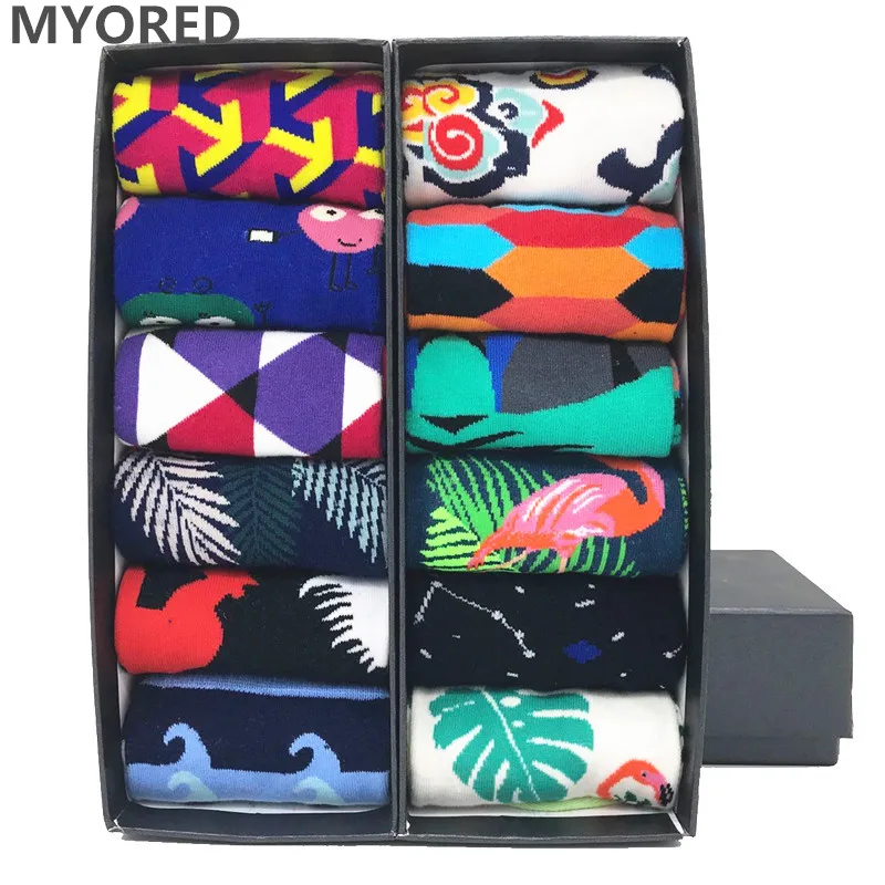 MYORED 12 пар/лот забавные мужские носки с милым животным узором в стиле Аргайл