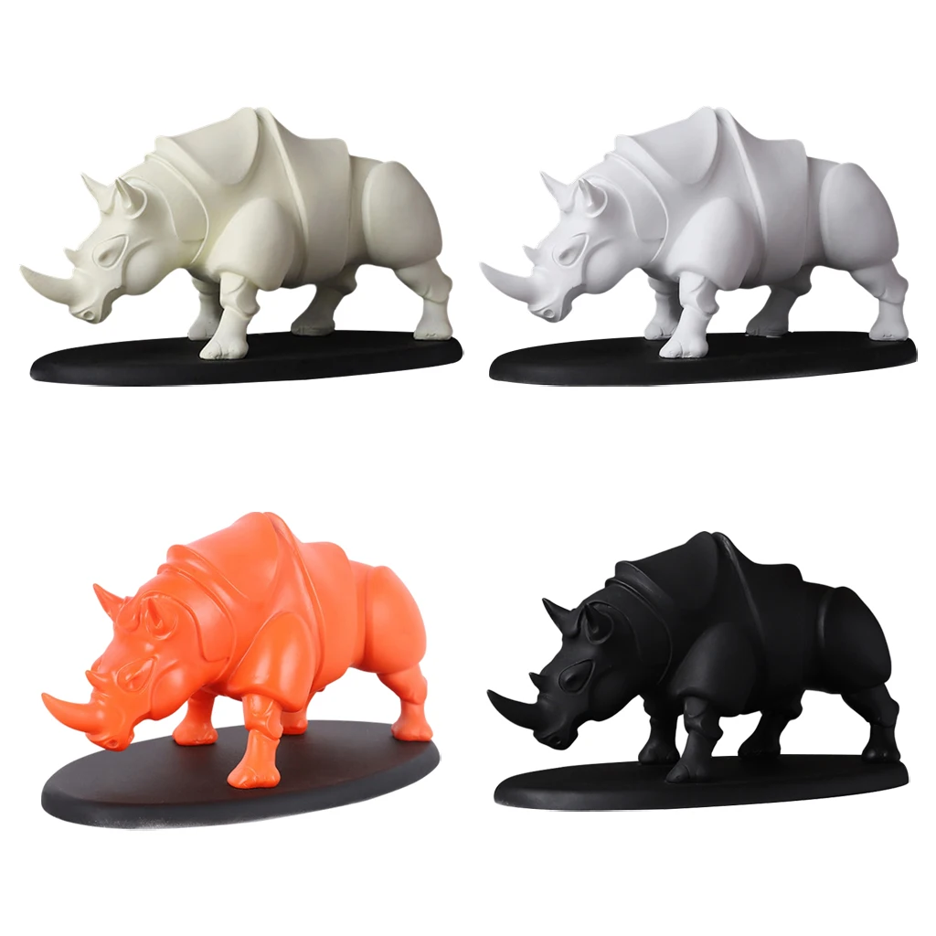 Rhino Statue Figurines Animal Rhinoceros Resin Sculpture Ornaments Home Office Decor Desktop Art Crafts Gift