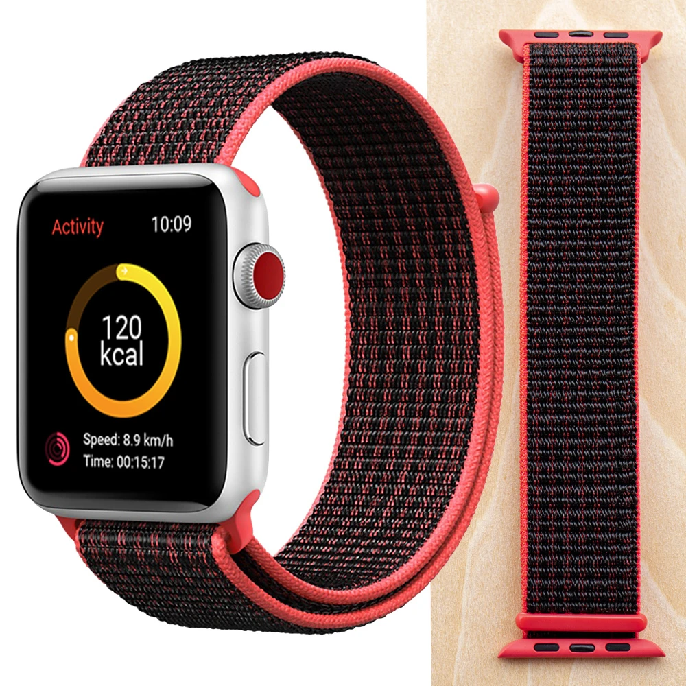 Red Black Новая высококачественная нейлоновая Спортивная петля для Apple Watch band Series 4 3 2 1 мягкий дышащий тканый ремешок 44 мм iwatch 42 мм 38 - Цвет ремешка: Red Black