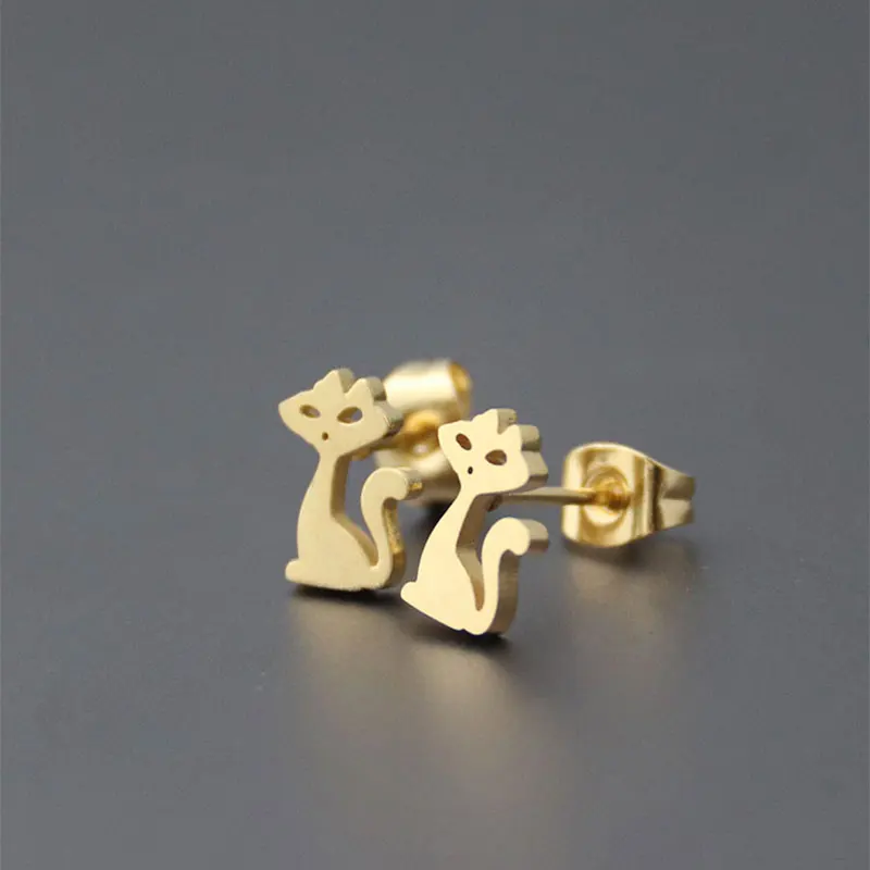 

10Pair/Lot New Beauty Cat Stainless Steel Earrings Women Kids Girls Love Tiny Kitten Studs Earrings Brincos Jewelry