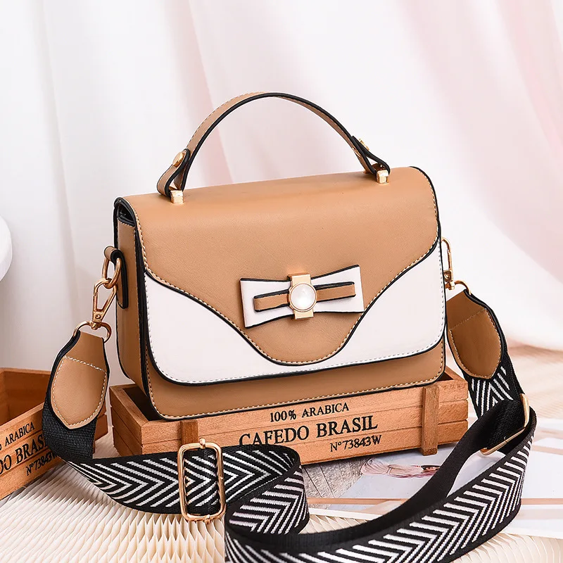 

DORI LAYDEN 2020 New Tide Bags Wide Straps Women Handbags Leather Colorblock Bow Girls Shoulder Bags