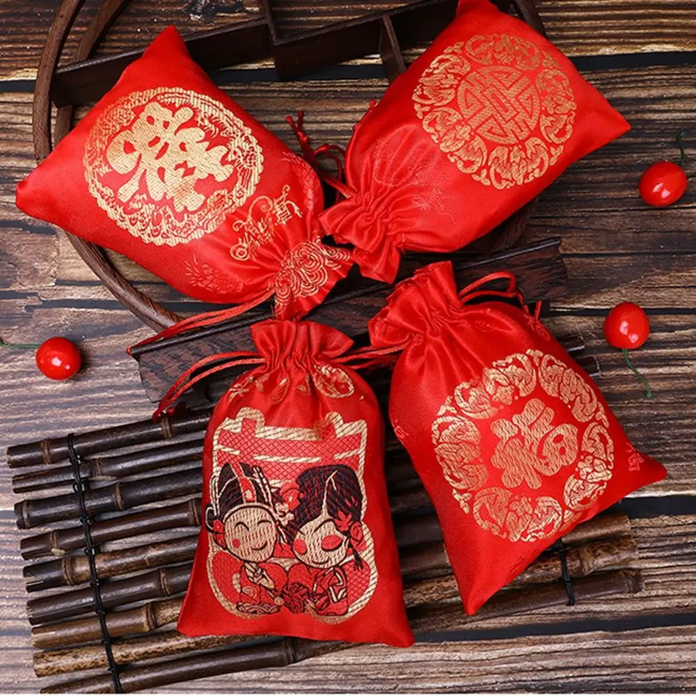 

Ручная работа, парчовая красная ткань для свадебной вышивки, праздничные принадлежности, сумка для благословения, сумка для конфет, емкость...