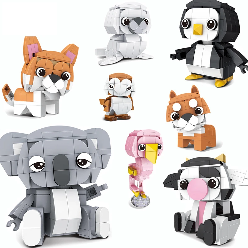 NEW Creative Ideas Animals Cat Dog Penguin Koala Cow Flamingo Sea lion Owl Building Blocks Sets Bricks Classic Model Kids Toys