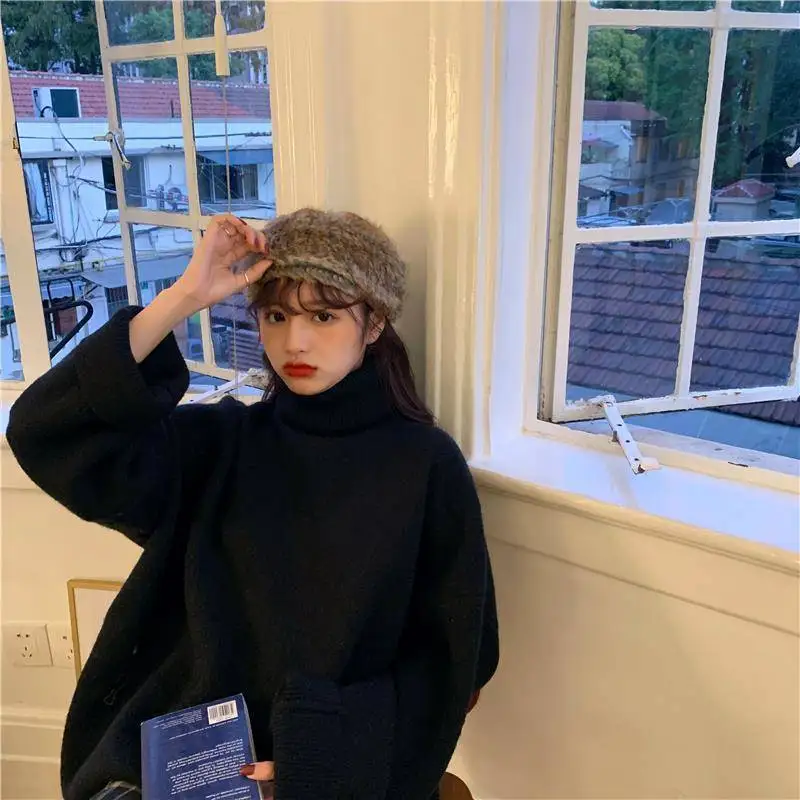 

Turtleneck Korean Sweater Solid Color Pullover Long Sleeved Sweater Winter Clothes Women Cashmere Sweater