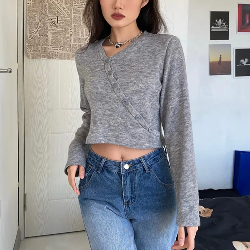 Новинка 2021 женский модный однотонный короткий облегающий кардиган Egood с