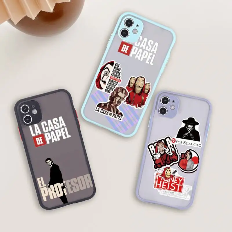 

la casa de papel Phone Case For iPhone 12 11 Mini Pro XR XS Max 7 8 Plus X Matte transparent blue Back Cover
