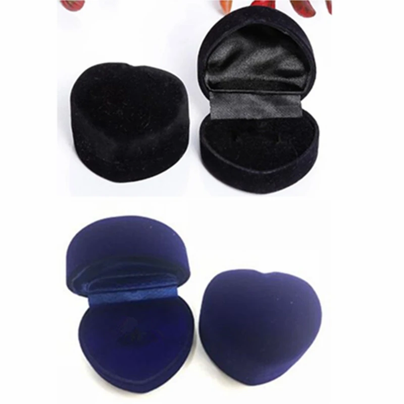 

10 шт. бархатные коробки для колец в форме сердца, стразы, ювелирные изделия, Подарочный органайзер, чехол для хранения QLY1072