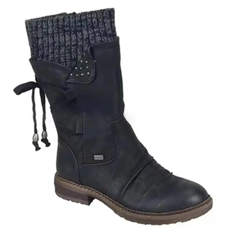 

Shoes women's new autumn winter 2019 boots large size 43 short boots thick heel low sleeve woollen boots