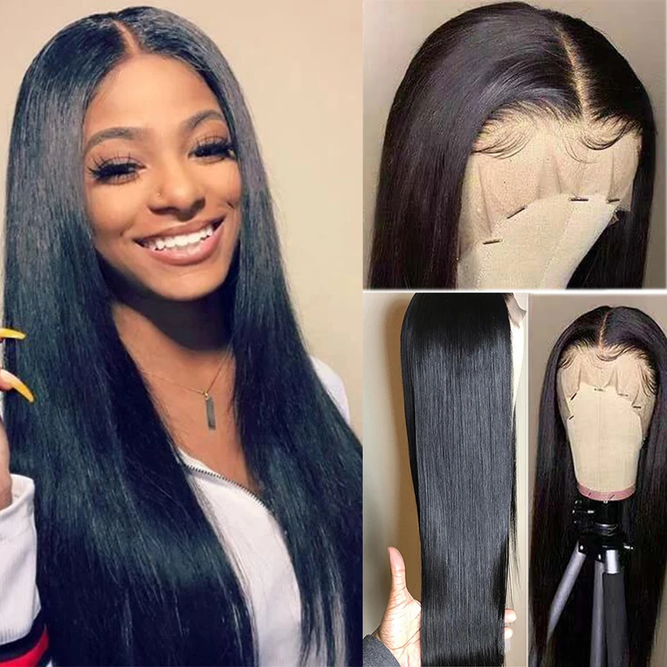 

13x4 Straight Lace Frontal Human Hair Wigs Pre Plucked Brazilian Bone Straight 30 Inch 180 Density Lace Wig For Black Women