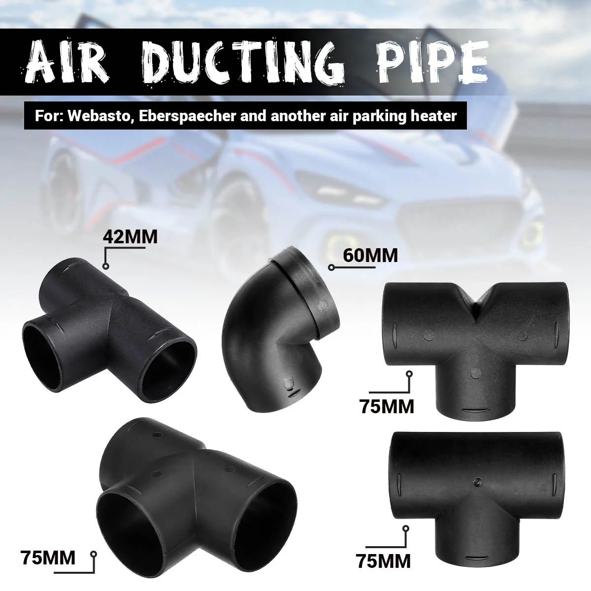 

42/60/75mm Air Vent Ducting T L Piece Outlet Heater Ducting Exhaust Pipe Connector Diesel Air Parking Heater Accessories