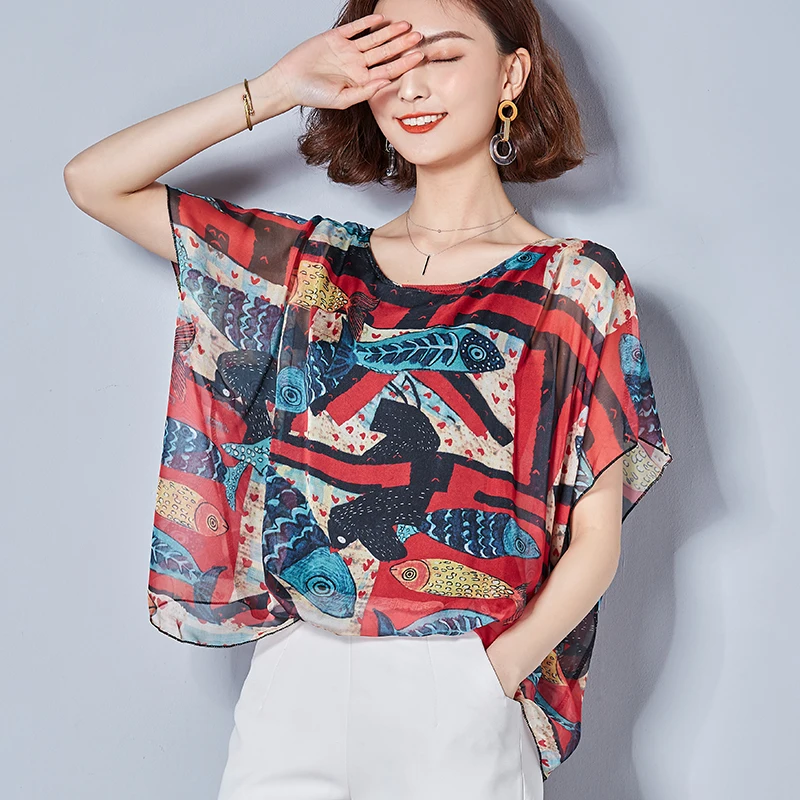 С рукавами летучая мышь шифоновые блузки 2021 летнее платье без рукавов с О