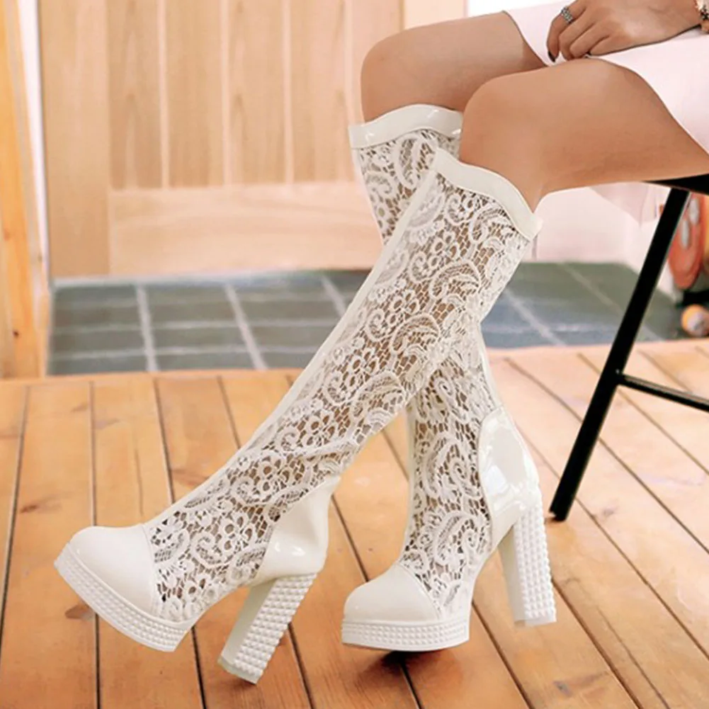 

Сандалии Lapolaka женские на высоком каблуке, пикантные элегантные туфли на платформе, сетчатые, с кружевом, на молнии, летние сапоги, большие ра...