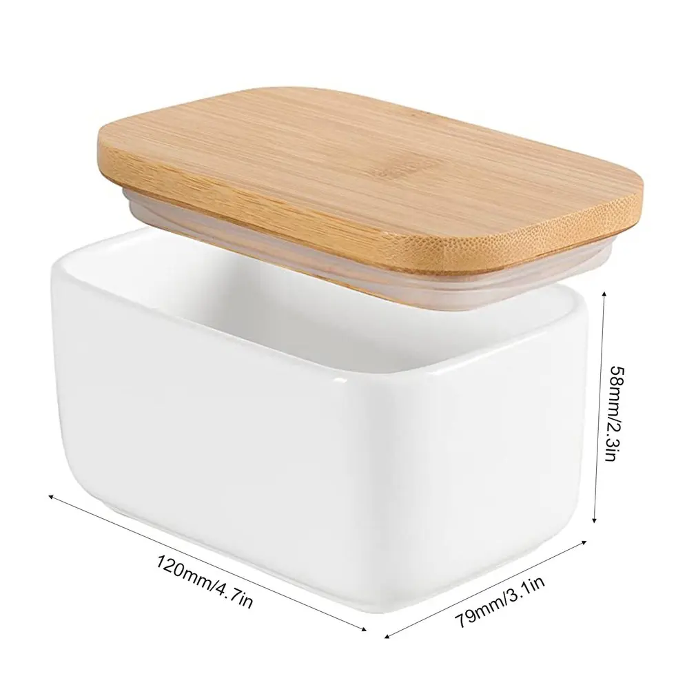 

Square Ceramic Airtight Jar Butter Box Simple High-end White Cloud Storage With Bamboo Cover Silicone Ring