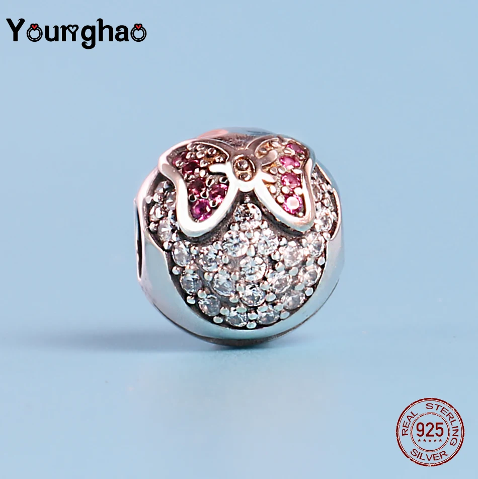 Younghao круглые элегантные бусины в форме сердца и клипсы 925 пробы серебряные