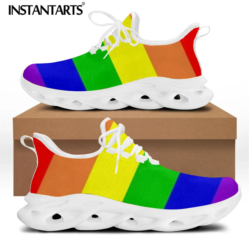 

INSTANTARTS Rainbow Pride Shoes for Women's Lgbt Flag Gay Brand Design Casual Ladies Lace Up Flats Sneakers Sapatos Femininos