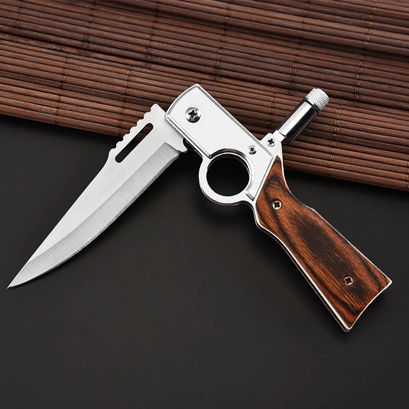 

Folding Knife Survival Tactical Knife Combat Hunting Wood Handle Camping Pocket Utility Knives EDC Outdoor Multi Tool+ LED Light