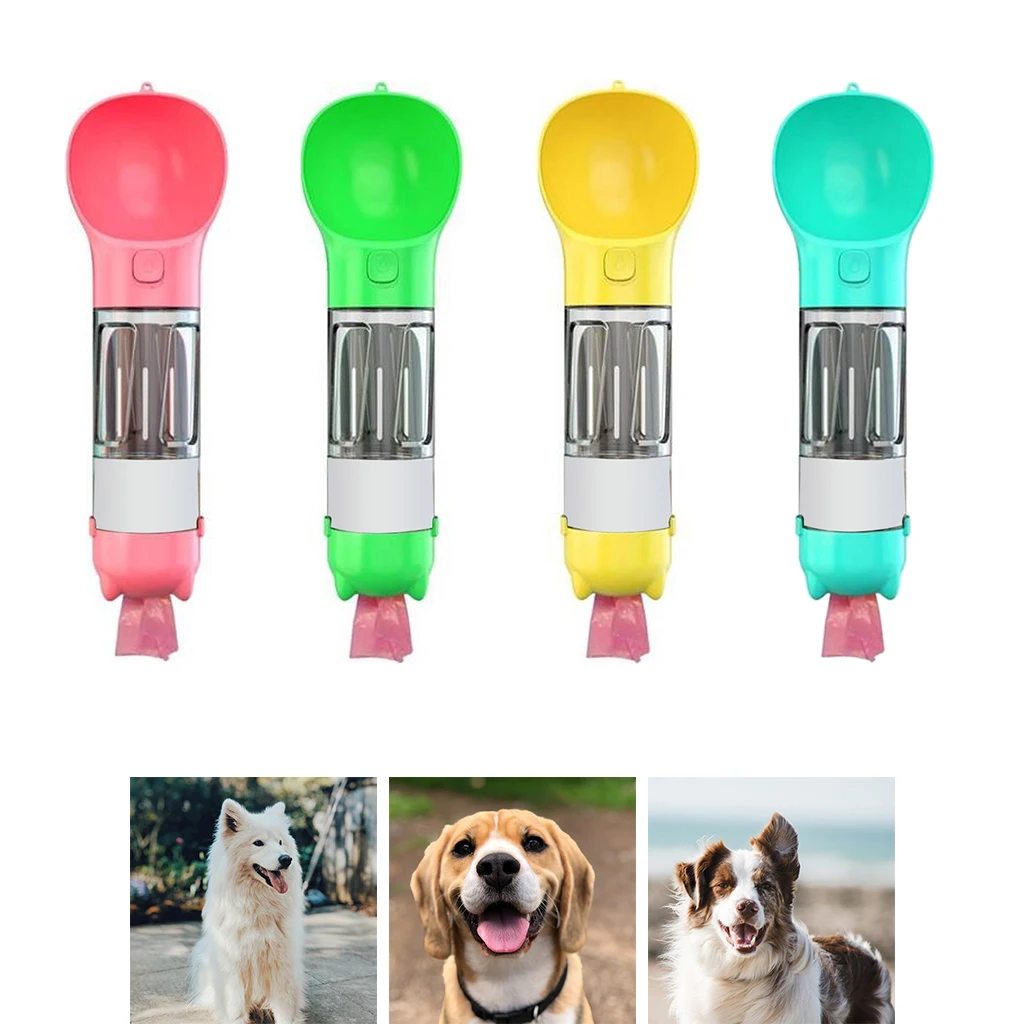 

4 in 1 Dog Water Bottle Dispenser Bowl for Walking Outdoor, Poop Bag Holder Leak Proof