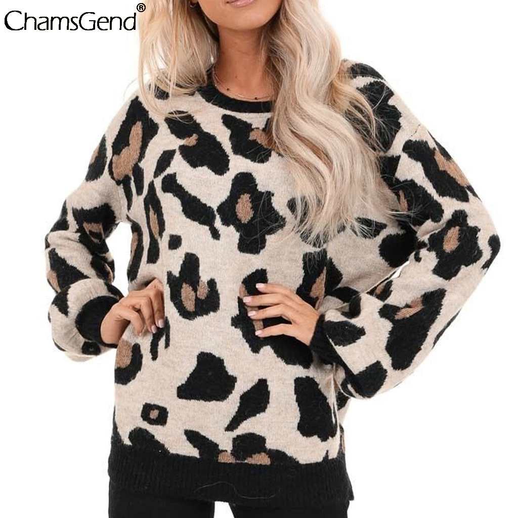 

Chamsgend Leopard Print Sweatshirt Women 2019 New Autumn Winter Warm Hoody Ladies Long Sleeve O-neck Slim Tops Female Pullover #