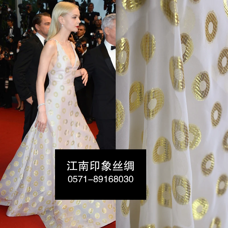 

The Ring 100% SILK Burnt-out gauze Fabric Gold and Silver Silk Line Hand Carving Printing Powder Cut Cloth Skirt