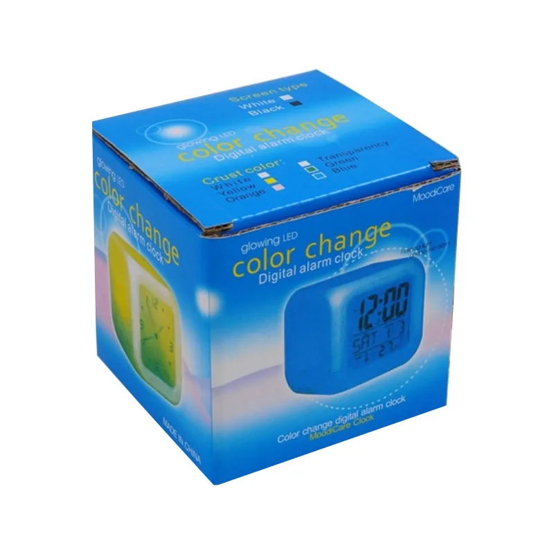 Home Desk Cube Alarm Clock LED Digital 7 Color Changing Light Night Glowing Kids Children Gift | Дом и сад