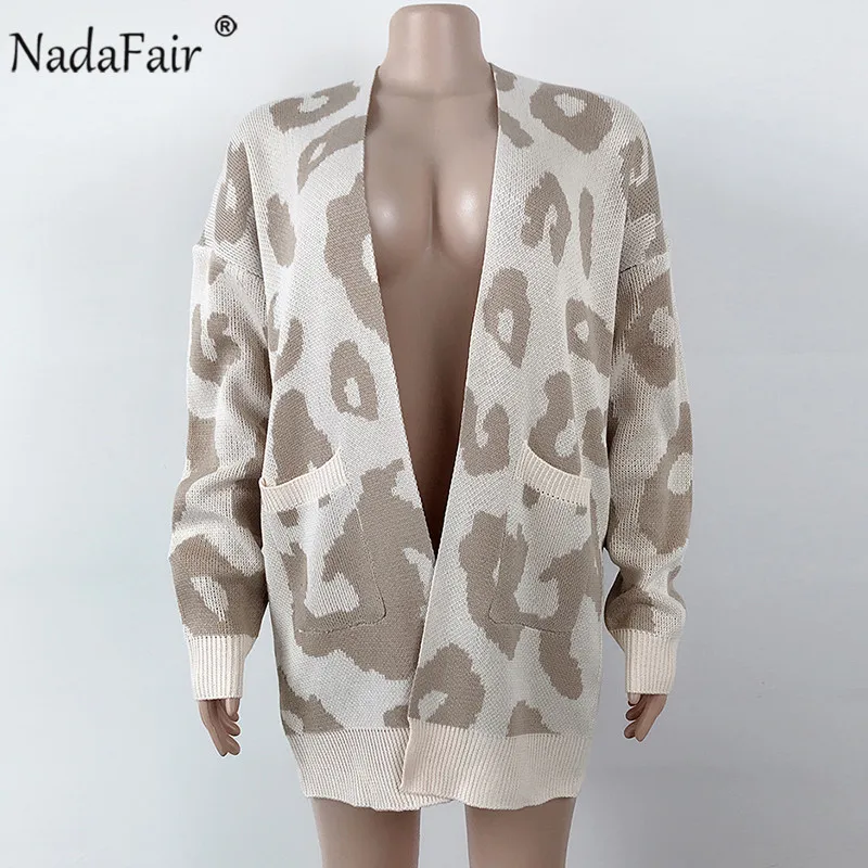 Женский леопардовый кардиган Nadafair повседневный длинный вязаный размера плюс с