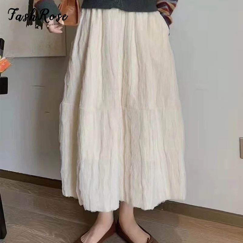 

FASHROSE Double Layers Mesh Fairycore A Line Maxi Skirts Mori Girl Goblincore Aesthetic Solid Clothing Spring Slim Korean Skirt