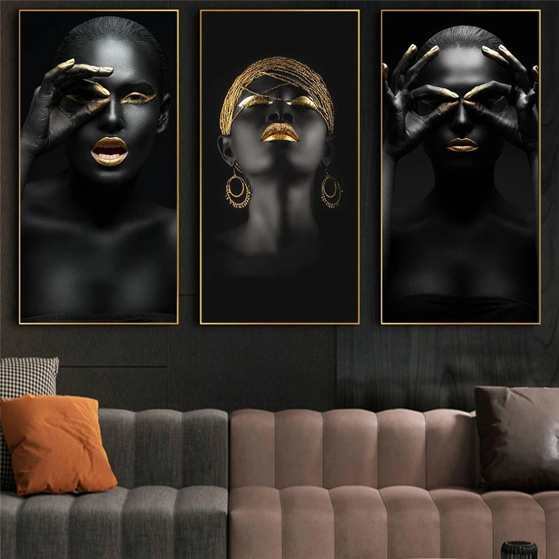 

African Black Woman Portrait Art Canvas Paintings on The Wall Art Posters and Print African Woman Sexy Lips Art Pictures Decor