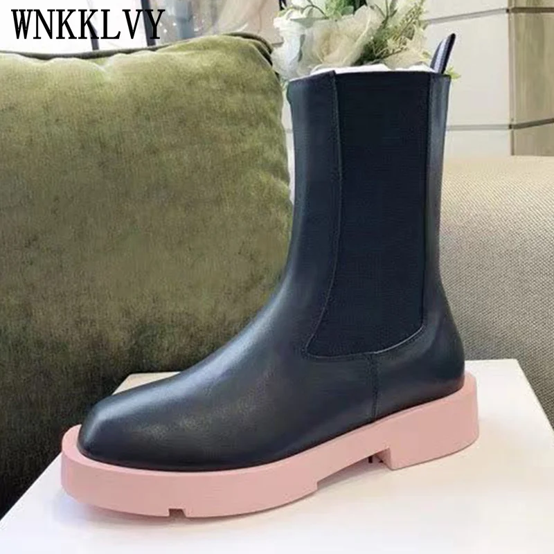 

Spring autumn low heel Martin boots women genuine leather flatform ankle botas British style leisure simple shoes 2021 runway