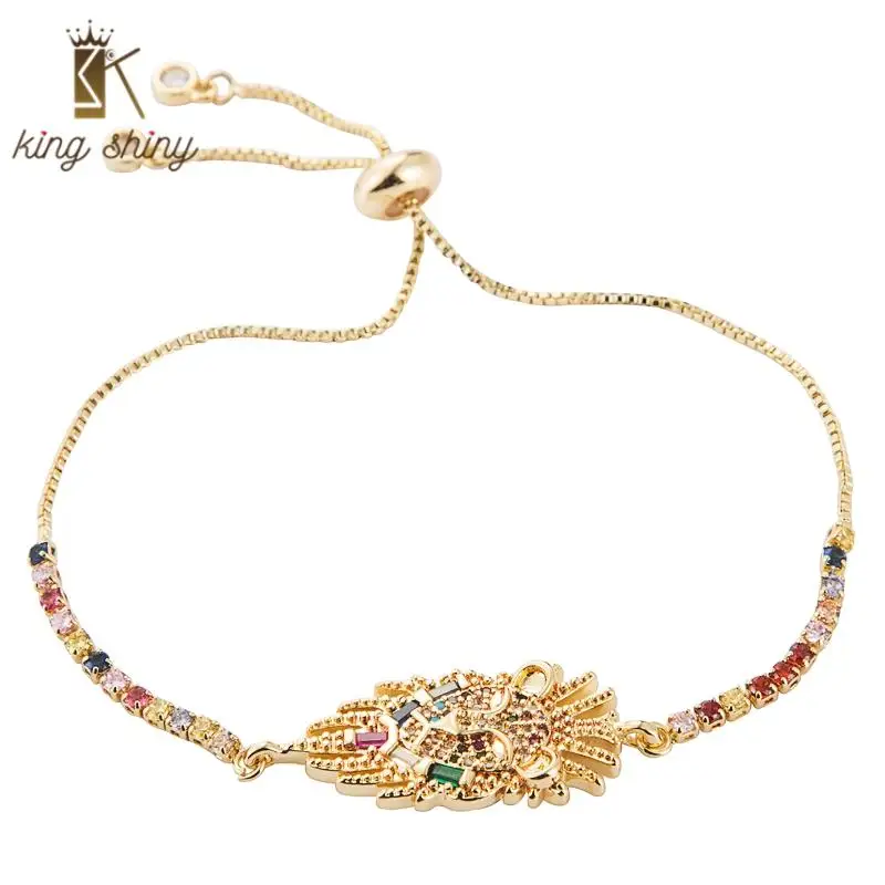 

2020 New Design Fashion Gold Color Bracelet and Bangle for Lady Simple Design Lion Head Natural Pearl Adjustable Copper Bracelet