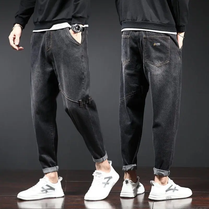 

Japanese retro jeans men's spring and summer fashion brand straight tube loose Korean fashion tooling versatile nine point Harem