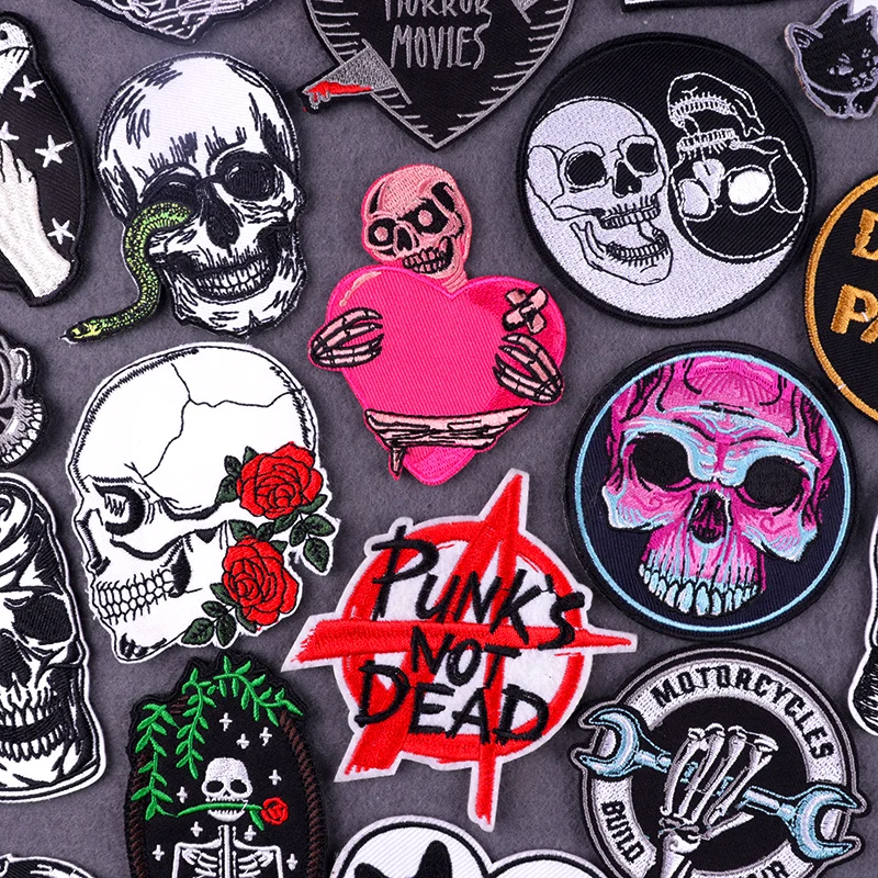 

Pulaqi Punk Not Dead Skull Patches On Clothes Rcok Heart Embroidery Iron On Patch DIY Applique Clothing Stickers Fusible Patch