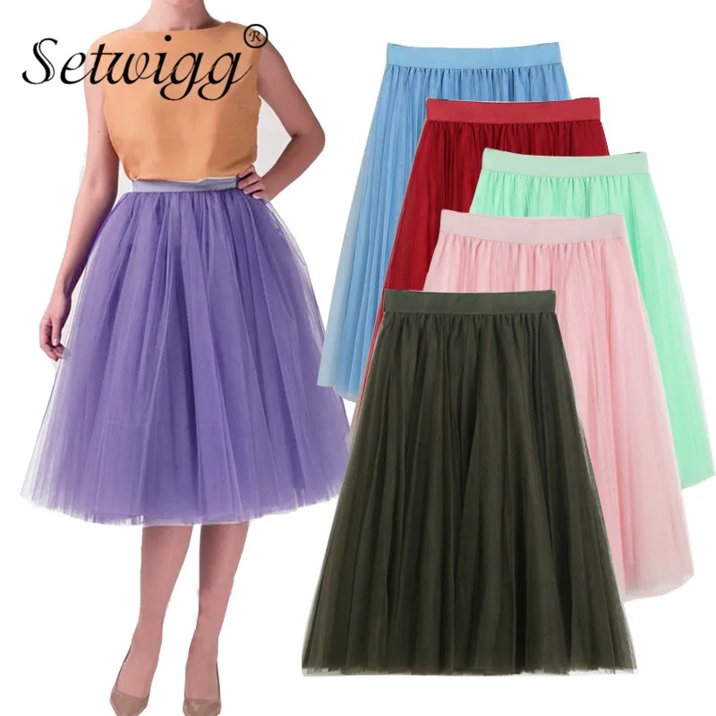 SETWIGG/многослойная юбка средней длины в сеточку Юбка трапециевидной формы с
