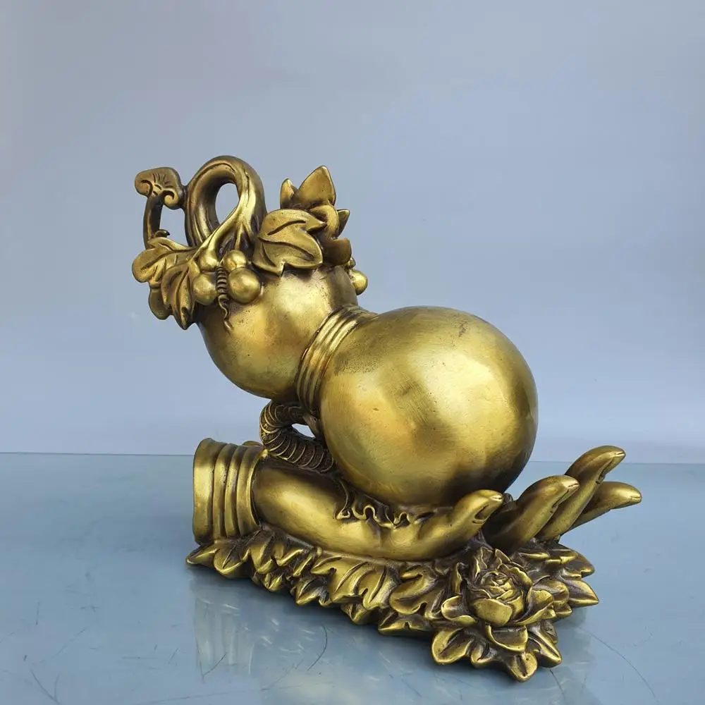 

Home Decor 11"Chinese Seikos Bronze Buddha statue with bergamot gourd Send blessing gourd Implication Fulu in hand