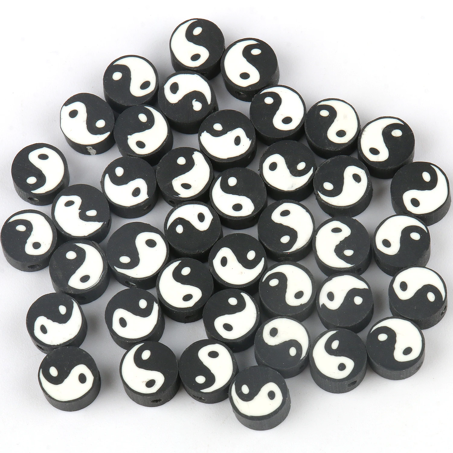 

Black Tai Chi Polymer Clay Beads Flat Round Spacer Charms Beads for Jewelry Making DIY Handmade Bracelets Earrings 50Pcs