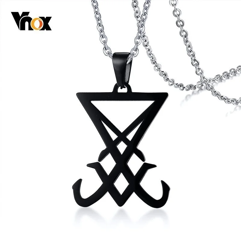 

Vnox Casual Men's Necklace Black Stainless Steel Seal of Lucifer Pendant Stylish Satanic Satan Faith Jewelry