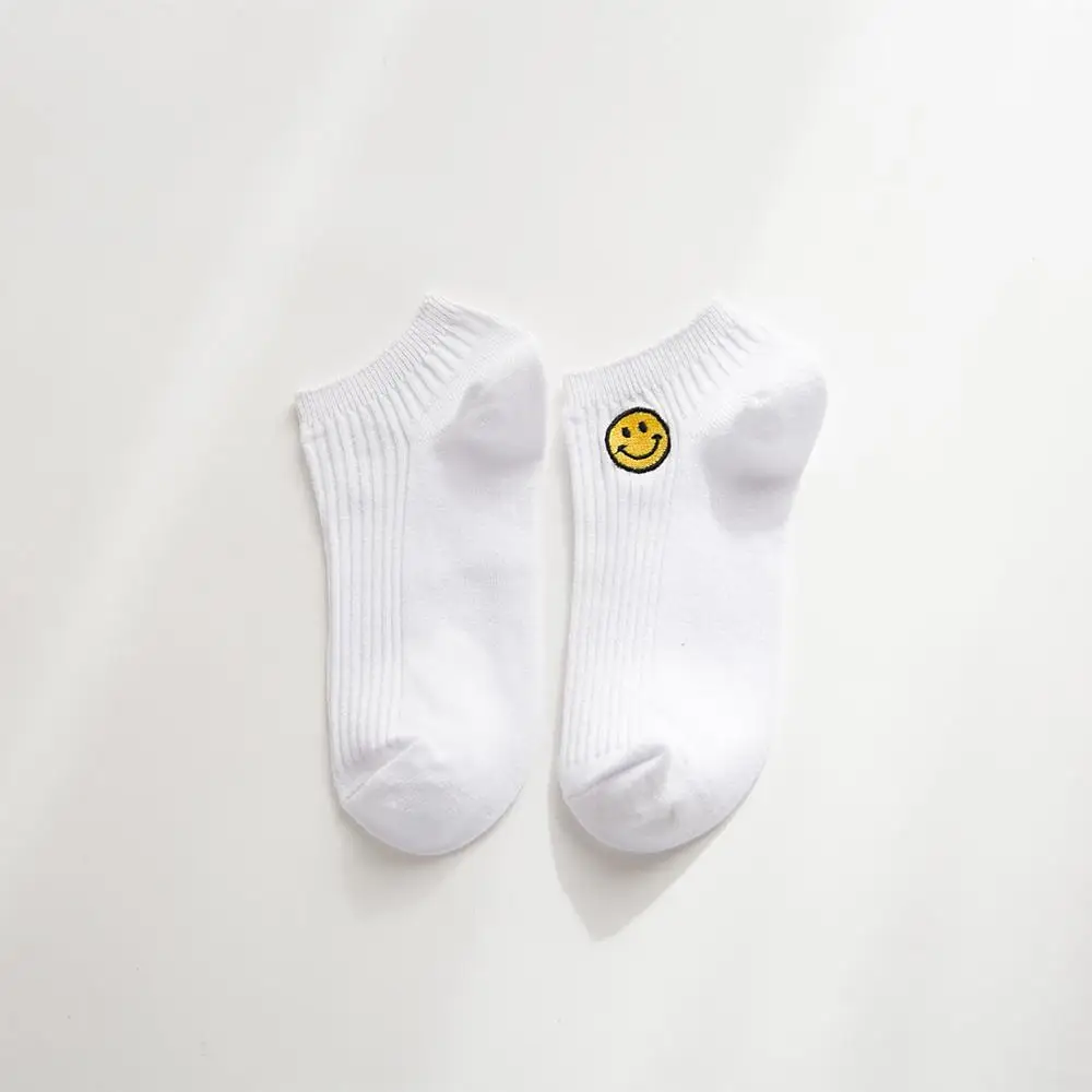 Smile Short Женские белые милые носки в стиле Харадзюку, женские короткие носки, хипстер, скейтборд, по щиколотку, забавные носки, вышивка, кокс, девушка, убийца, кактус, любовь - Цвет: Smile Short